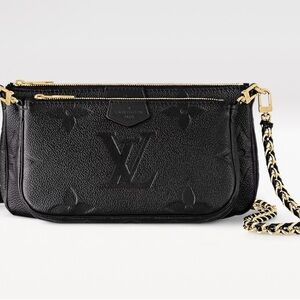Louis Vuitton Pochette Black Leather  with Gold Accents